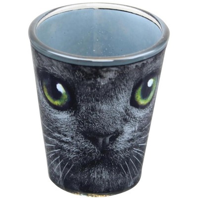 Just Funky Black Cat With Green Eyes 2oz Shot Glass