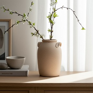 Ceramic Vase with Handles - Decorative Flower Holder - Textured Rustic Home Decor - Handmade Pottery - Living Room, Bedroom, Office - 1 of 4