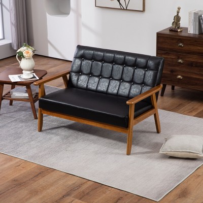 CAVINAS Modern Loveseat Sofa Upholstered Pu Leather 2-seat Couch with Wooden Leg for Apartment, Living Rooms