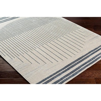 Elk Falls Blue and Beige Stripe Washable Synthetic Area Rug 2'3" x 3'9"