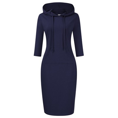 Women Long Sleeve Hooded Sweatshirt Midi Dress