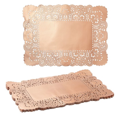 Juvale 60 Pack Lace Disposable Paper Doilies, Rose Gold Foil