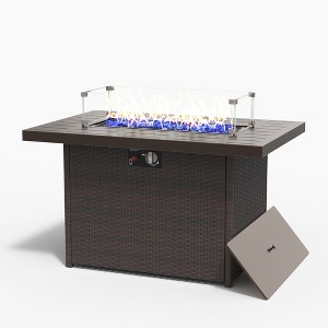 LayinSun 44" Propane Gas Fire Pit Table, 55000 BTU Rectangular Fire Pit with Glass Wind Guard Protective Cover for Outside - 1 of 4