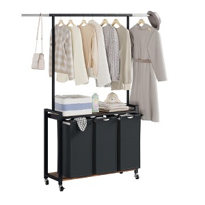 2/3/4-Section Rolling Laundry Hamper Sorter with Hanging Rack, Lockable Wheels - Folding Laundry Basket Organizer for Bathroom, Laundry Room - 1 of 4