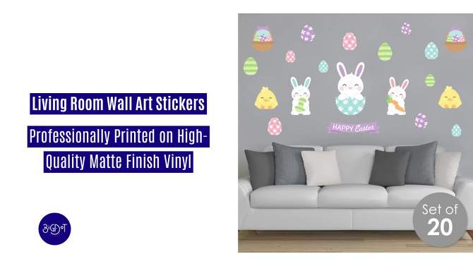 Big Dot of Happiness Spring Easter Bunny - Peel and Stick Nursery and Home Decor Vinyl Wall Art Stickers - Wall Decals - Set of 20, 2 of 10, play video