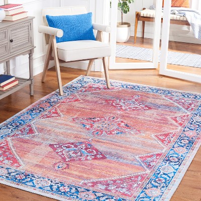 Hand-Knotted Blue and Rust 8' x 10' Viscose Area Rug
