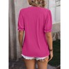 Womens Summer Short Puff Sleeves Blouses Shirts V Neck Cute  Knit Textured Casual Regular Fit Tops - 4 of 4