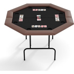 48"Octagon Poker Table for 8 Players with Foldable Legs&Cup Holders,Waterproof Felt Surface,Leather Armrest, for Texas Holdem,Blackjack,Home Games - 1 of 4