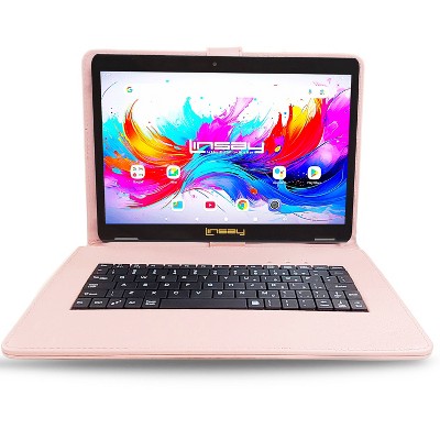LINSAY 10.1"Octa Core  256GB Storage Android 15 Tablet with Pink Style Keyboard