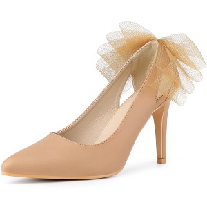 Allegra K Women's Pointed Toe Mesh Bow Decor Stiletto Heel Pumps - 1 of 4