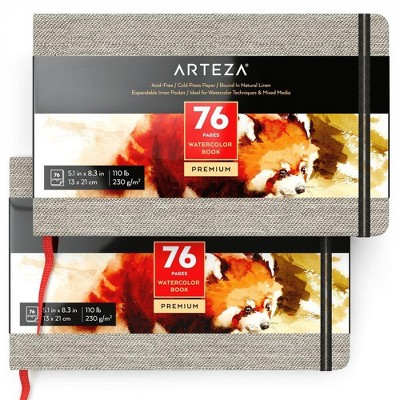 Arteza Hardcover Watercolor Paper Pad, Heavyweight Cold-Pressed Paper, 5.1"x8.3", 76 Pages - 2 Pack (ARTZ-8410)