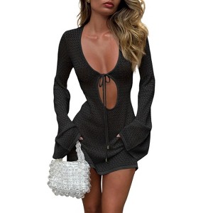 mesh dress for beach Navy Mesh Beach Dress – Sauvage Swimwear main image 0