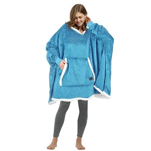 Catalonia Woman Oversized Blanket Hoodie Sweatshirt Cape, Fluffy Soft Fleece Casual Batwing Coat Pullover Blanket, Cozy Gift for Wife Women - 1 of 4