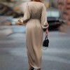 Coolmee Women Smocked Cross V Neck Slit Irregular Long Sleeve Wrap Maxi Dress Wedding Guest Twist Waist Cocktail Party Dress - 3 of 4