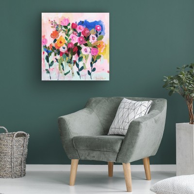 Colorful Floral Mixed Media Botanical Canvas Art 24x24