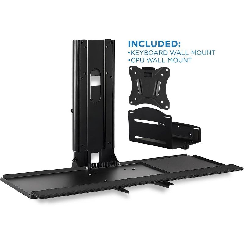 Mount-It! Monitor and Keyboard Wall Mount with CPU Holder, Height Adjustable Standing VESA Keyboard Tray, 25 Inch Wide Platform with Mouse Pad, 3 of 9