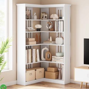 72.8"H 5-Tier Corner Bookcase, L-Shaped Wooden Tall Shelf for Living Room & Home Office - 1 of 4
