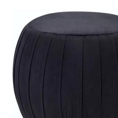Meelano Luxe Round Black Velvet Ottoman with Gold Cylinder Base