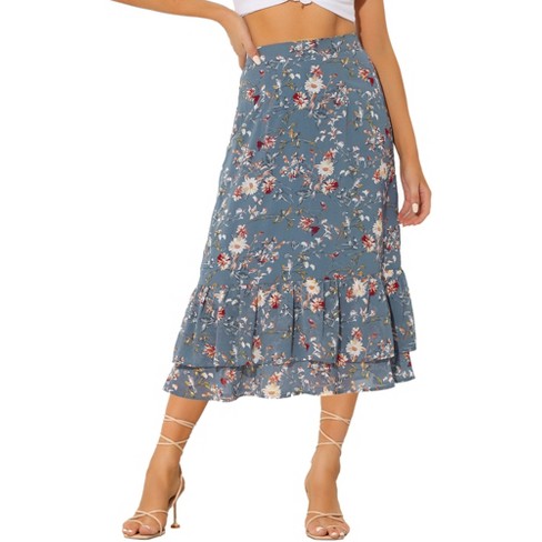 Split Pleated Hem Crop Chiffon Pants in Dusty Blue