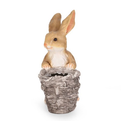 Tooke Outdoor Concrete Decorative Rabbit Planter White/Brown - Christopher Knight Home