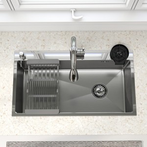CHEVNI Silver Kitchen Sink Stainless Steel Single Bowl With Faucet Cup Washer Drop In Top Mount - 1 of 4