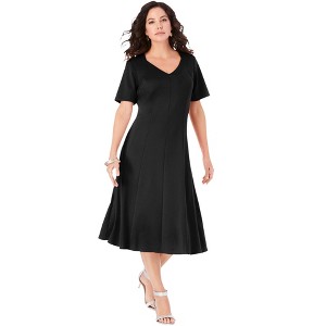 Roaman's Women's Plus Size Ponte Flared Dress - 1 of 4