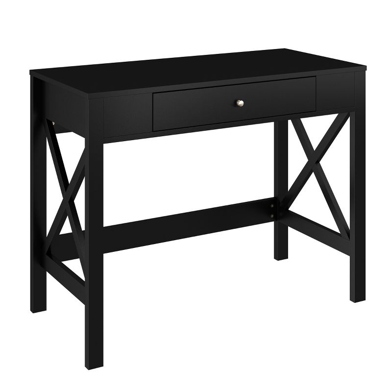 Writing Desk - Modern Desk with X-Pattern Legs and Drawer Storage - For Home Office, Bedroom, Computer, or Craft Table by Lavish Home (Black), 2 of 8