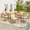 7Pcs Outdoor Patio Dining Set, Dining Set with 6 Chairs and 1 Dining Table, Acacia Wood Arm Chairs with Cushions and Rattan Back-Coolbibila - 2 of 4