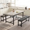GOCAPTAIN 3-Piece Dining Table Set, Kitchen Table with 2 Benches, Wooden Dining Room Table Set for 4-6 People, Space Saving Set for Home, Apartment - 2 of 4
