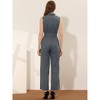 Allegra K Women's Button Down Collared Wide Leg Tie-Waist Sleeveless Cargo Jumpsuits - 4 of 4