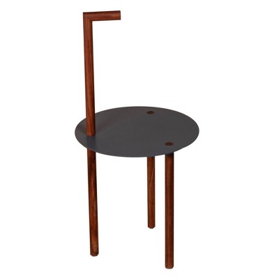 29" Round Metal Top End Table with Inbuilt Wooden Pole Brown/Black - The Urban Port