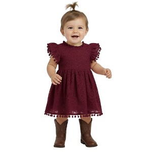 2Bunnies Lace Pom Pom Trim Baby Girl Dress - 1 of 4