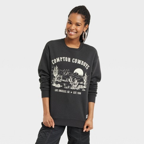 Women s Compton Cowboys Western Scene Graphic Sweatshirt Black XS