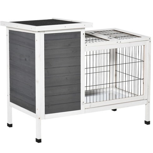 Pawhut Portable Rabbit Cage With Openable Roof Ramp And Removable Tray  Black