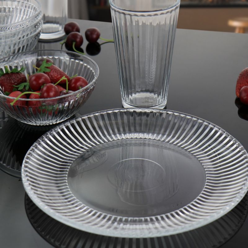 Gibson Home Clearview Stripes 12 Piece Embossed Glass Dinnerware Set, 3 of 10