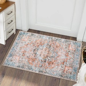 Boho Area Rug Washable Distressed Oriental Print Floor Carpet Vintage Persian Rug - 1 of 4