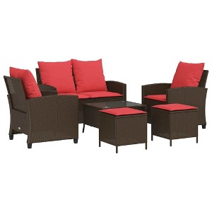 vidaXL 6 Piece Patio Sofa Set with Cushions Brown Poly Rattan - 1 of 4