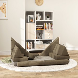 59.10"Modular Kids Play Couch, 12 Piece Kids Couch for Playroom Bedroom, Convertible Sofa Lounger for Boys & Girls, Brown - 1 of 4