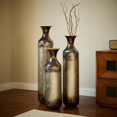 Grungis Modern Droplet-Shaped Metal Flower Vase Set of 3 ,Glazed Decorative Vases for Contemporary Home Decor,Gold