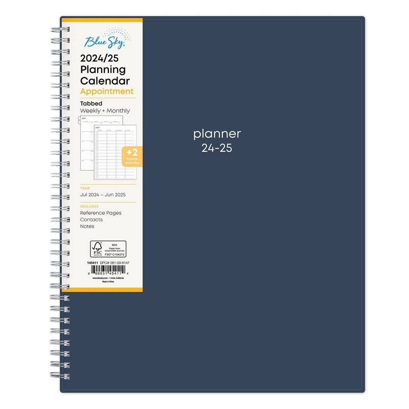 Blue Sky 2024-25 Weekly/Monthly Planner 11&#34;x8.5&#34; Wirebound Cover Solid Navy, 4 of 13
