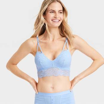 Quealent Bras for Women Full Coverage Pure Comfort Lace Bralette, Padded Pullover  Wireless Bra, Our Bralette with Racerback (Light Blue,80B) 