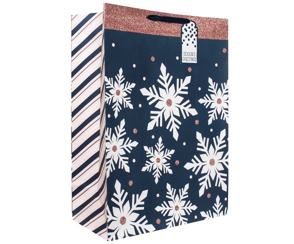 Jumbo Snowflakes Christmas Gift Bag Navy/Copper/Blush - Wondershop&#153;