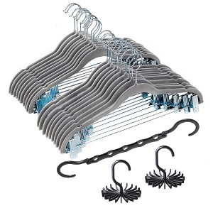 VECELO 20 pk Plastic Hanger Non Slip Clothes Hangers with Metal Clips and 1 Magic Hangers & 2 Tie Rack - 1 of 4