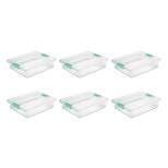 Sterilite Large Clip Box, Stackable Storage Bin with Latching Lid, for Home, Office, School, Organize Paper, Notebooks, Crafts, Clear Lid, Base,6-Pack