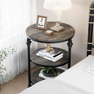 3-Tier Round Side Table, Living Room Accent Tables, Small Corner Table with Storage Shelves, Metal Legs, Industrial Night Stand for Bedroom, Brown - 1 of 1