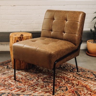 Brown Faux Leather Metal Frame Accent Chair