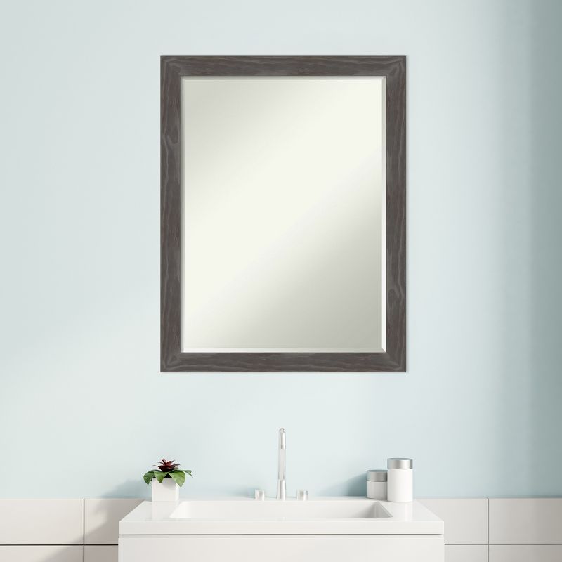 Amanti Art Woodridge Rustic Grey Petite Bevel Wood Bathroom Wall Mirror 27 x 21 in., 5 of 11