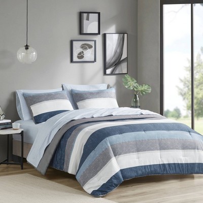 Madison Park 7pc Queen Ryder Comforter Set with Bed Sheets Blue/Gray - Madison Park: Microfiber, OEKO-TEX Certified — фото 2