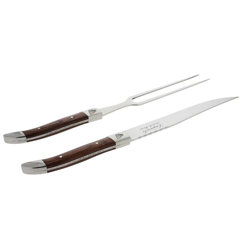 2pc Stainless Steel Laquiole Pakkawood Carving Set Brown - French Home, 3 of 5