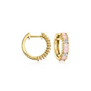 Ross-Simons 0.70 ct. t.w. Pink Sapphire and .27 ct. t.w. Diamond Hoop Earrings in 14kt Yellow Gold - 1 of 4